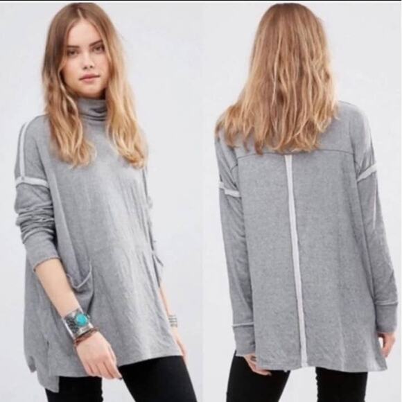 Free People We the Free Oversized Flight Turtleneck Heather Blue - Picture 3 of 11